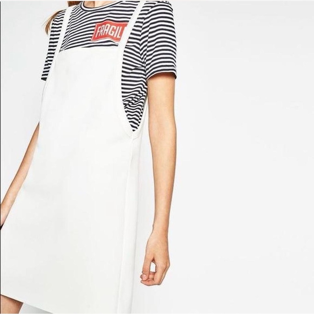 Zara Black and White Striped Tee with Red Fragile Print